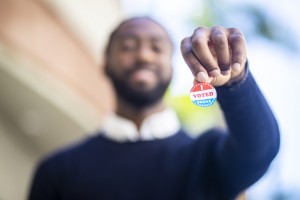 Young Black Man with I voted Sticker