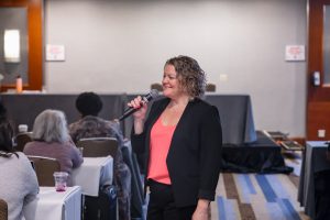 Dr. Karen Goodenough talks to conference participants.