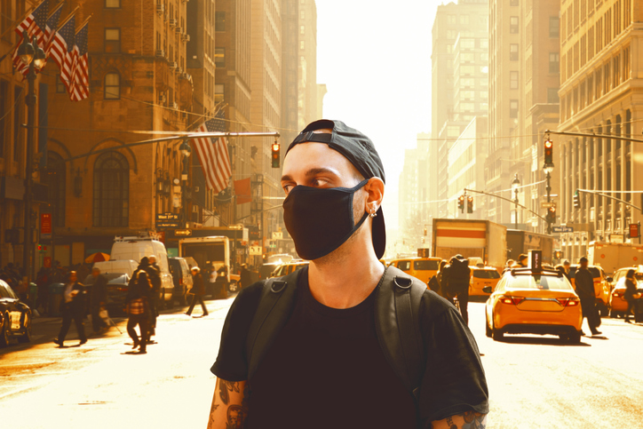 Young Men Walk With Mask In New York