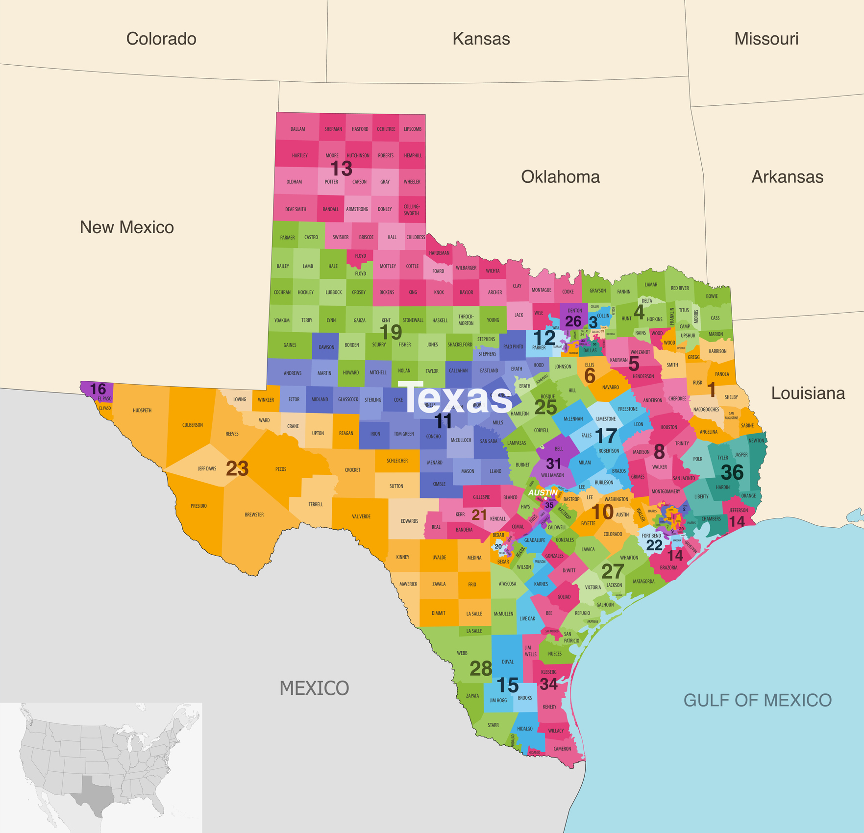 A map of Texas Congressional districts