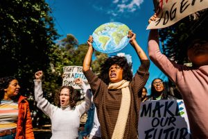 Environmentalists protesting at city street