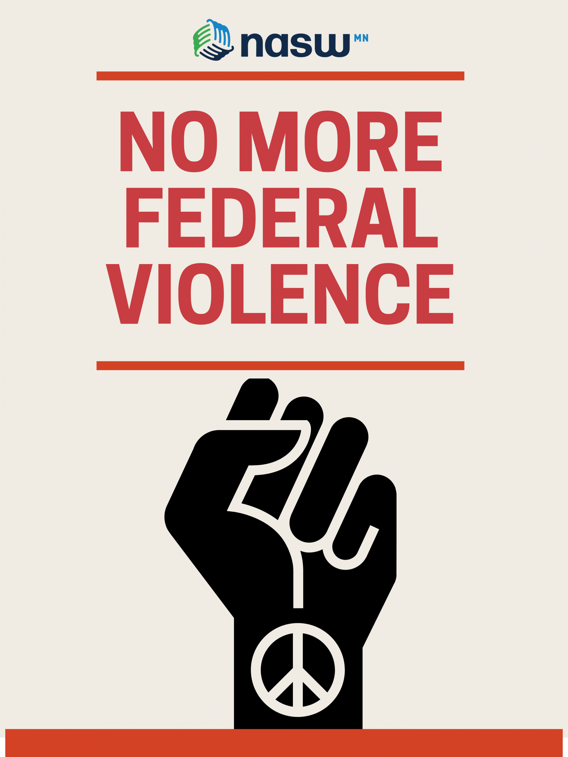 A graphic showing a raised fist saying No More Federal Violence