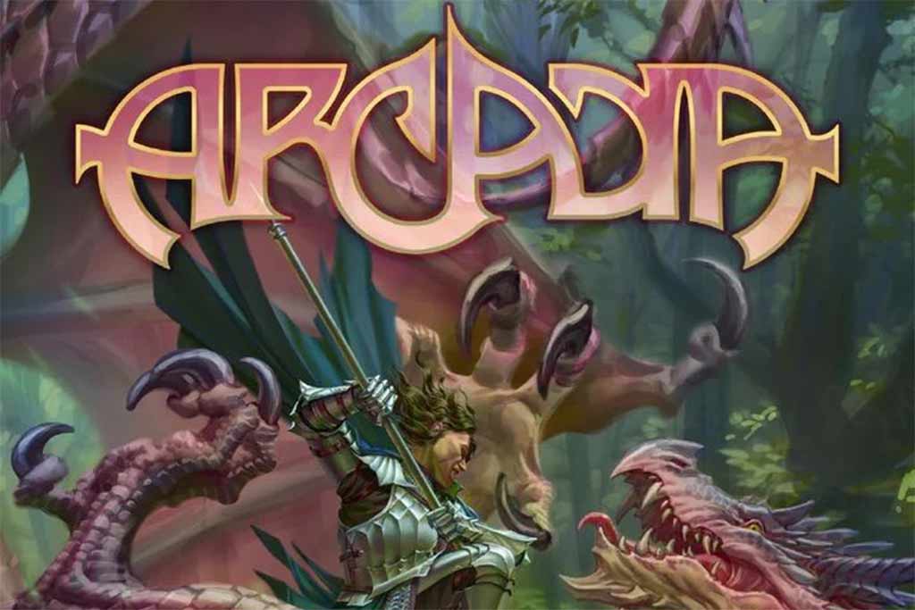 Arcadia game with dragon and warrior engaged in battle